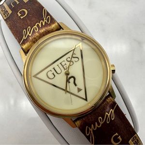 Vintage GUESS Watch, Question Mark, Brown, Gold, Triangle